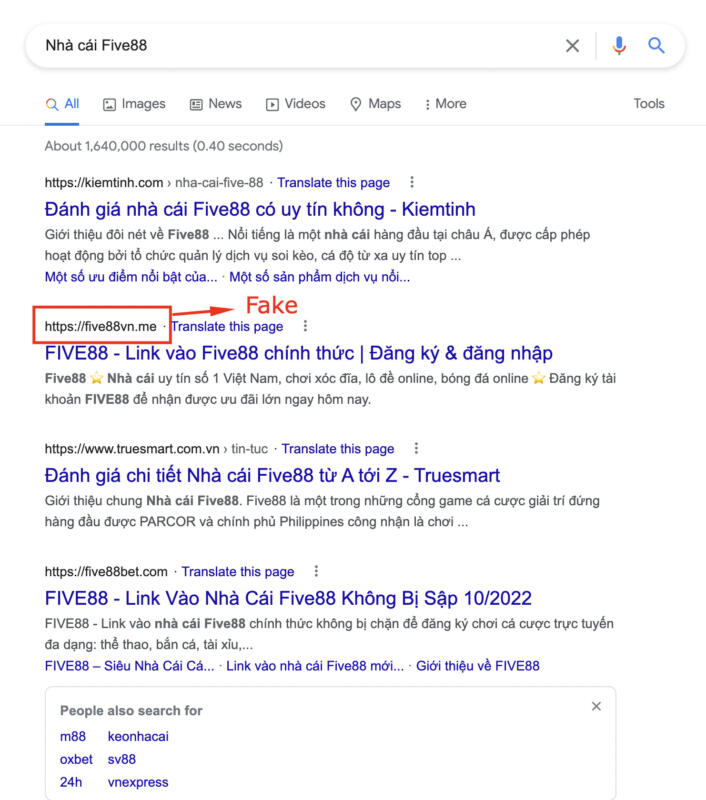 Five88 - Top 1 nhà cái cá cược uy tín tại thị trường Châu Á 2 Five88 Fake
