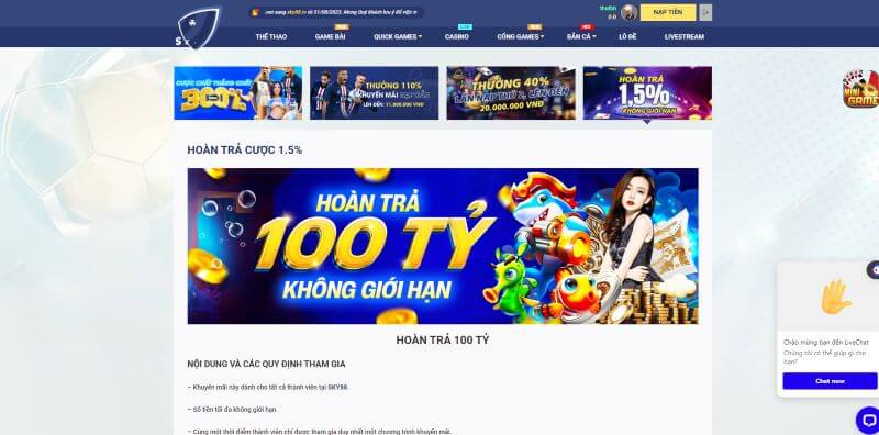 Sky88 - Giải đáp về thiên đường cá cược bóng đá cực uy tín - Update 12/2023 8 Nhà cái Sky88 áp dụng chương trình hoàn trả 1.5% tổng cược cho người chơi