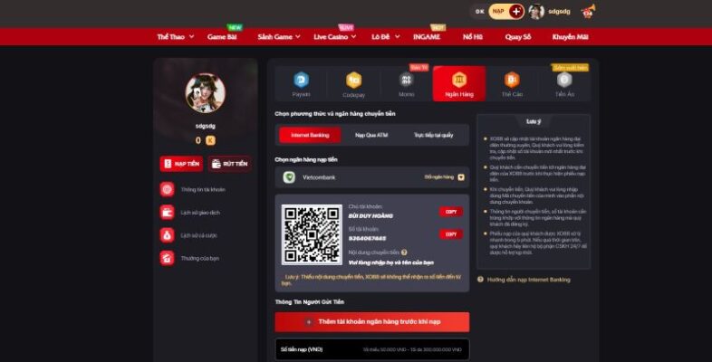 XO88 – Nhà cái uy tín siêu lợi nhuận đến từ thị trường Châu Âu - Update 12/2023 7 Hướng dẫn nạp tiền – rút tiền XO88